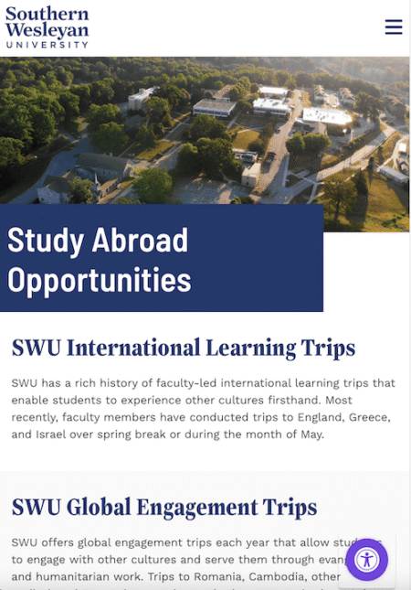 Southern Wesleyan University offers many study abroad opportunities.